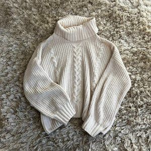 Hippie Rose White Turtleneck Cableknit Sweater
